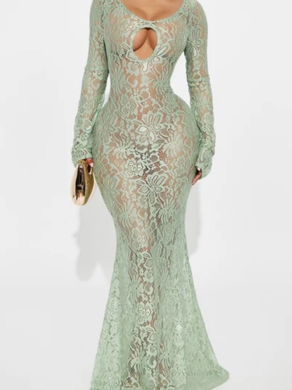 Fashion Nova Cherie Lace Maxi Dress - Sage